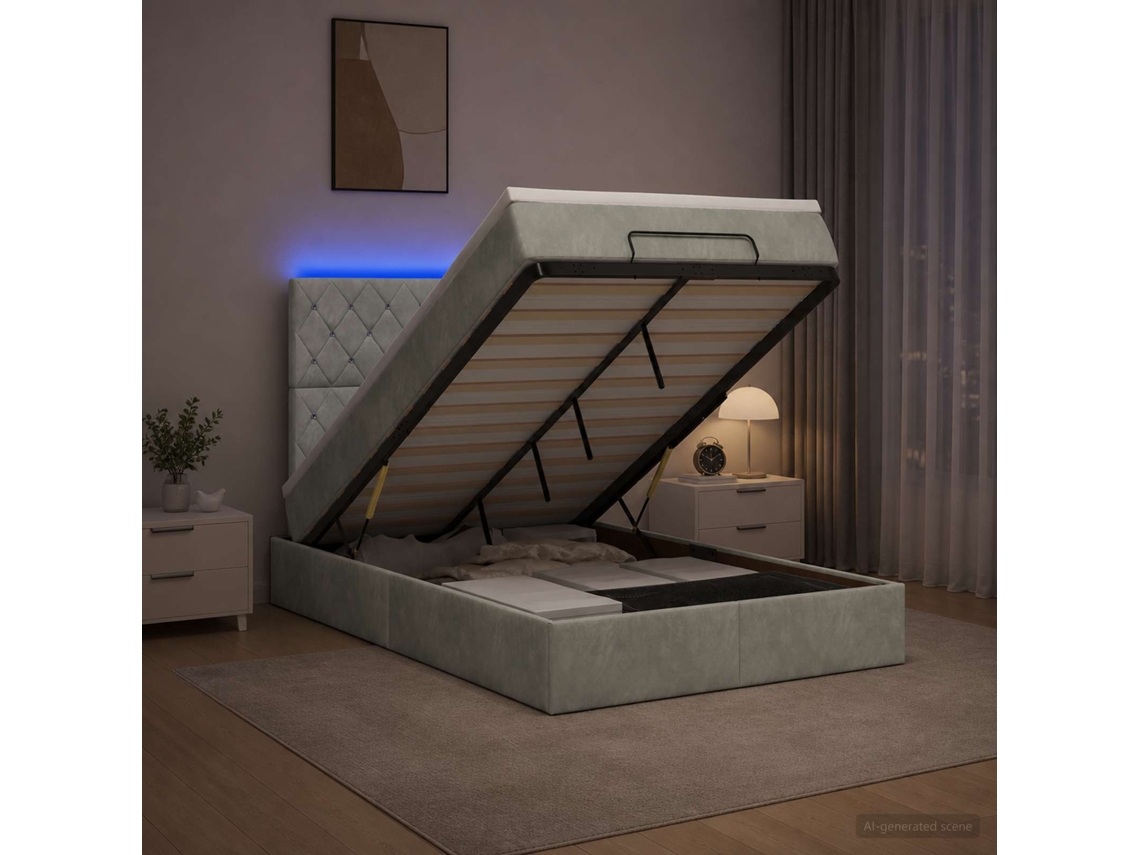 Vidaxl Cama Ottoman Com Colchão E Led Cinzento-claro 120 X 190 Cm