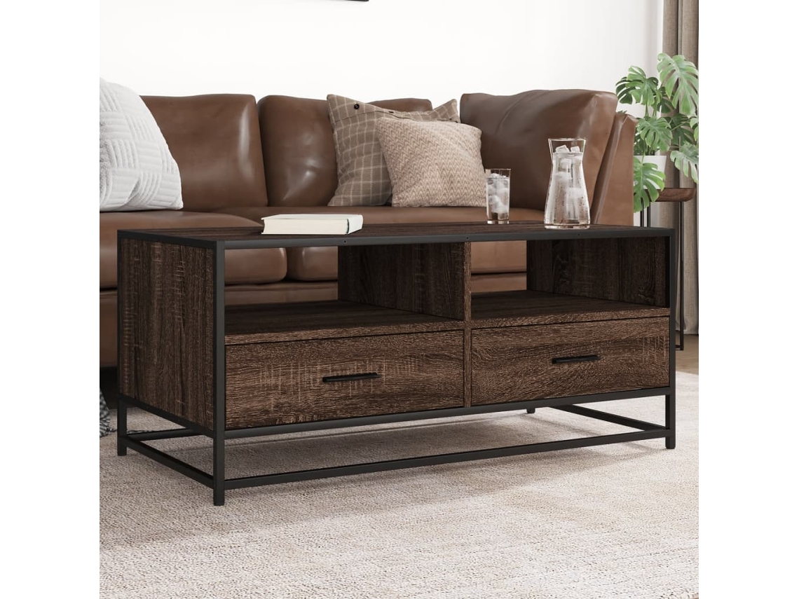 Vidaxl Mesa Centro 100x50x45cm Deriv. Madeira/metal Carvalho Castanho