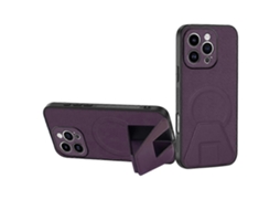 Capa Com Suporte Para Iphone 16 Pro Em Couro Pu Tpu Compatível Com Magsafe - Roxo Escuro