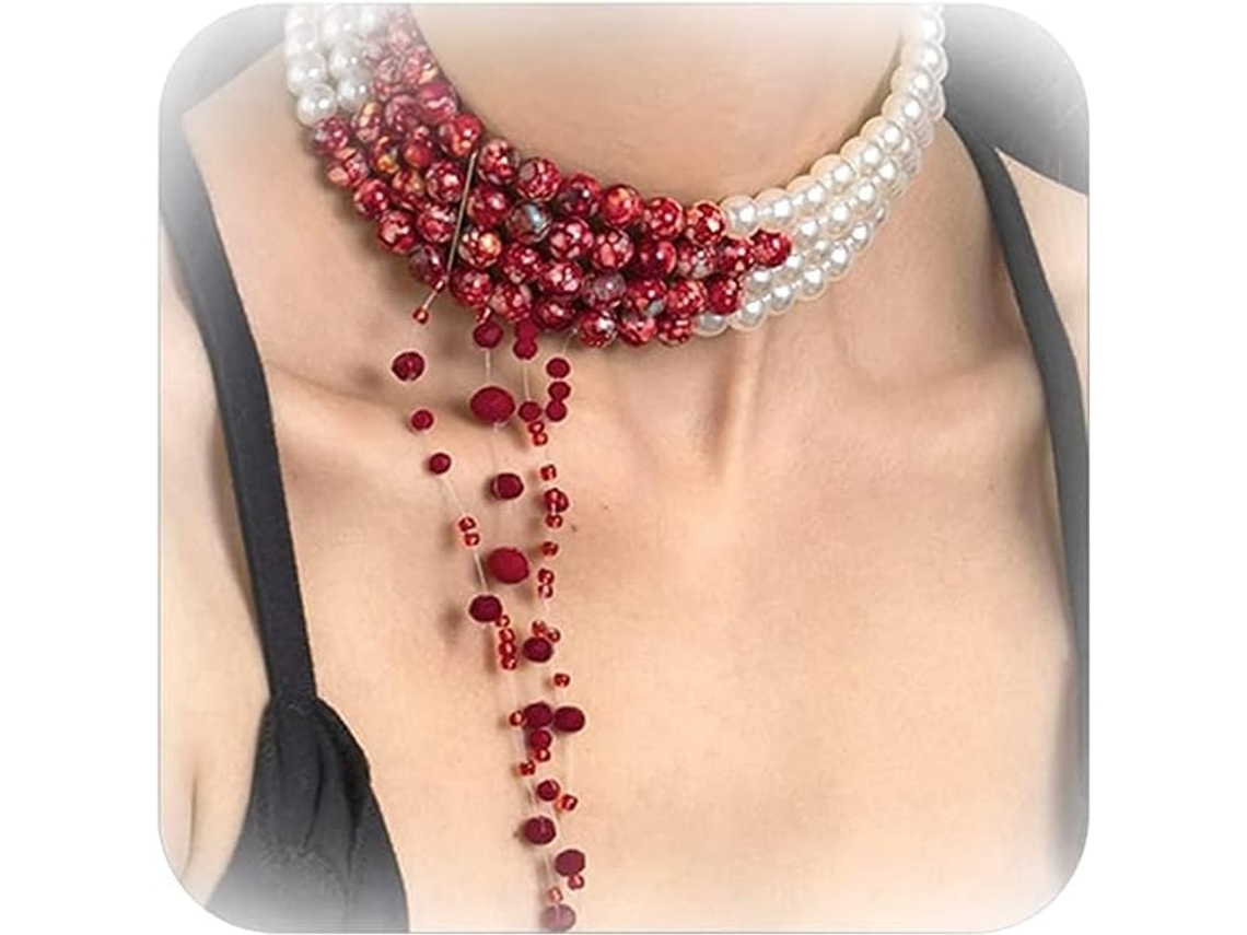 Colar de Pérola Sangrenta Para Mulheres Ninhada Gotas de Sangue Colar Vampiro Halloween