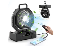 Ventilador Portátil Recarregável De 20000mah, 5 Velocidades, Silencioso, Usb, Luz Led, Controle Remoto, Gancho E Cor Preta