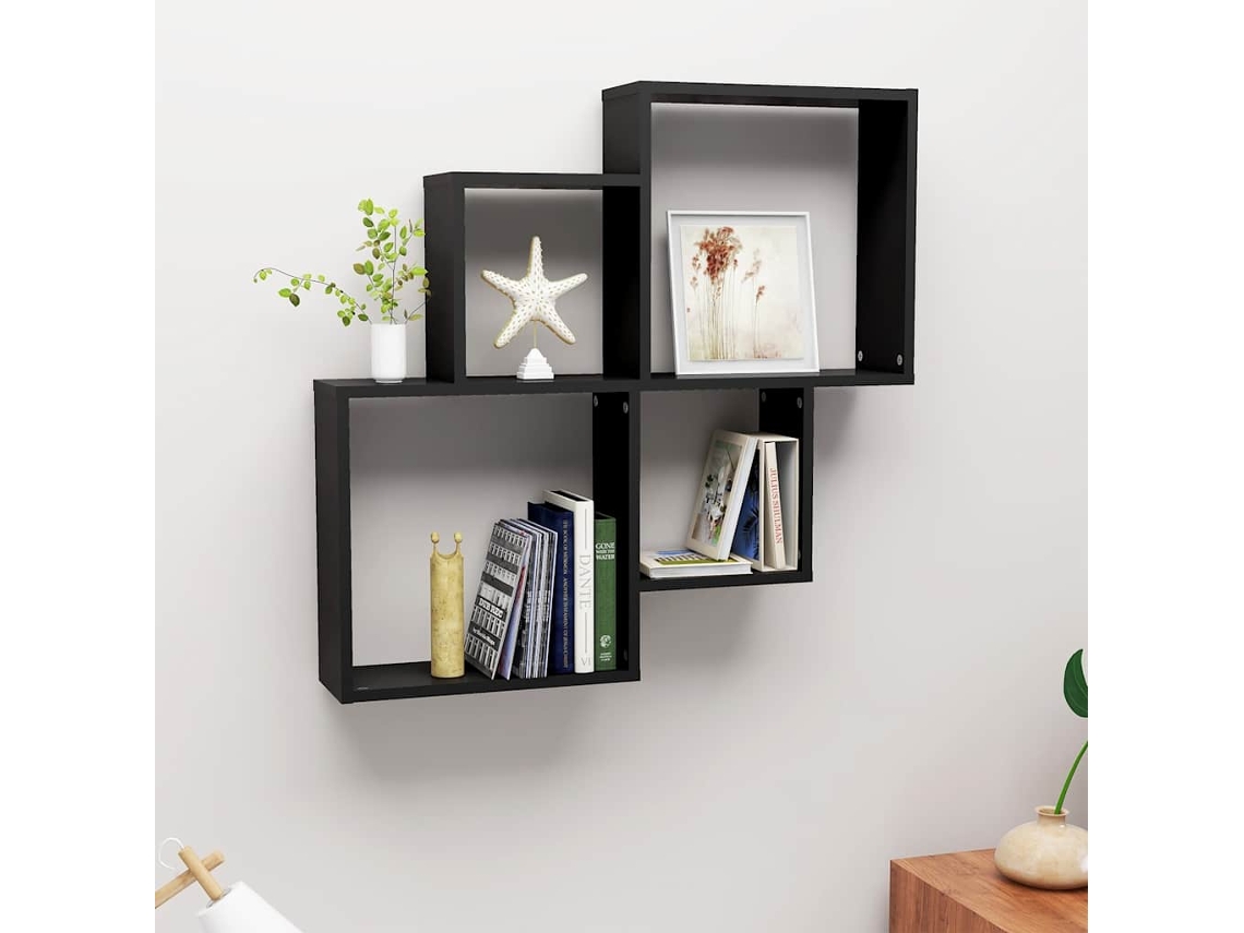 Vidaxl Estante De Parede Cúbica 80x15x78,5 Cm Deriv. De Madeira Preto