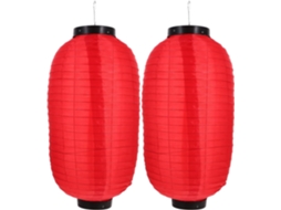 Conjunto 2 Lanternas Japonesas Dobráveis Tecido Impermeável Vermelhas 25 Decoração Suspensa Ambientes Internos GOKOCO