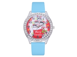 Relógio casual de quartzo com pulseira de PU, estampa natalina, unissex (azul celeste)