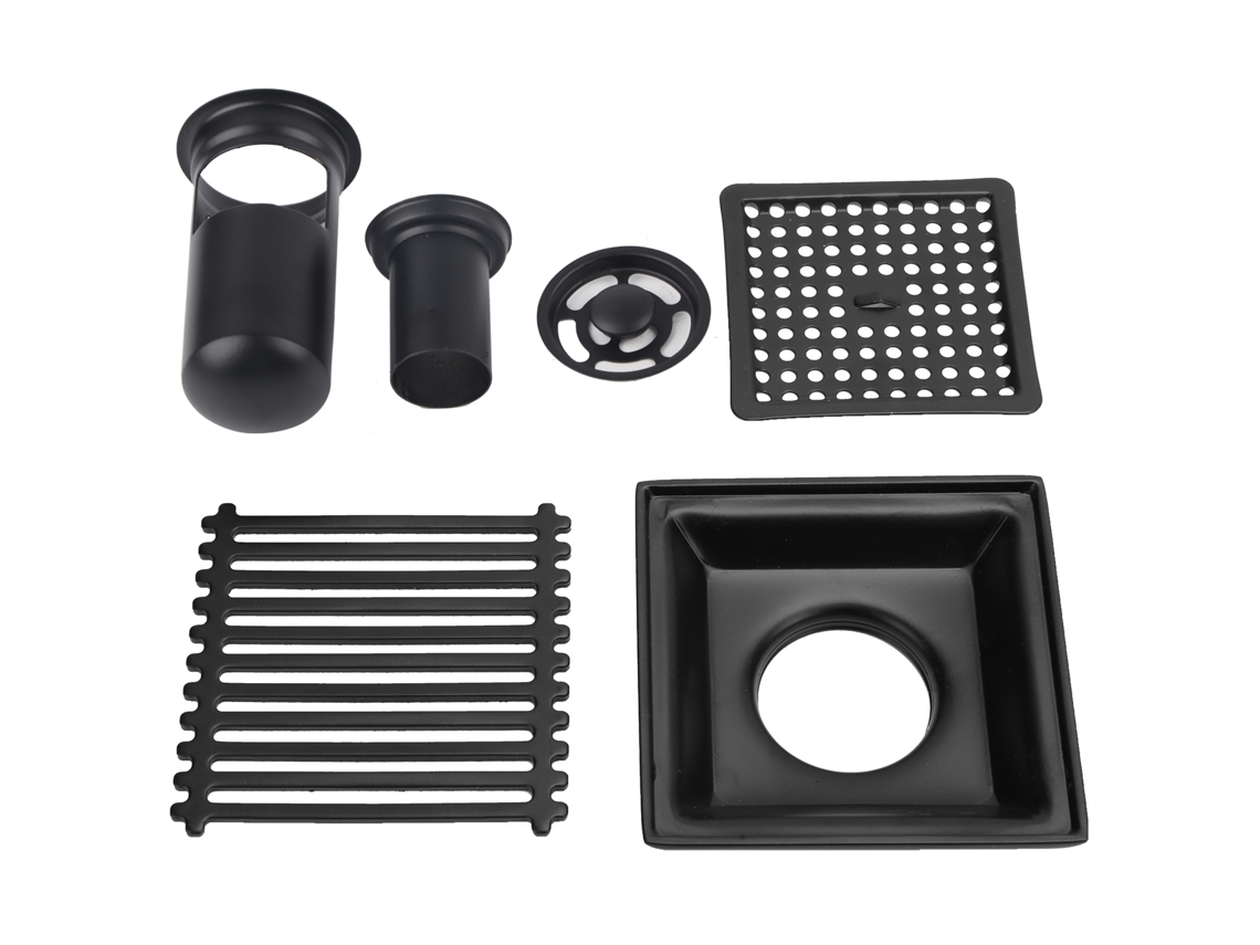 Ralo de Piso Quadrado 10x10cm com Tampa Removível em Aço Inoxidável 304 Preto com S/MARCA