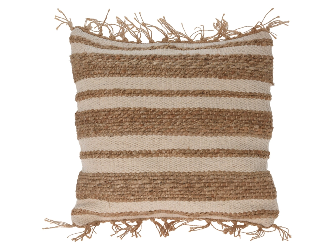 Almofada de Juta e Algodão com Franjas Bege/multicolorido 45x45cm WELLHOME
