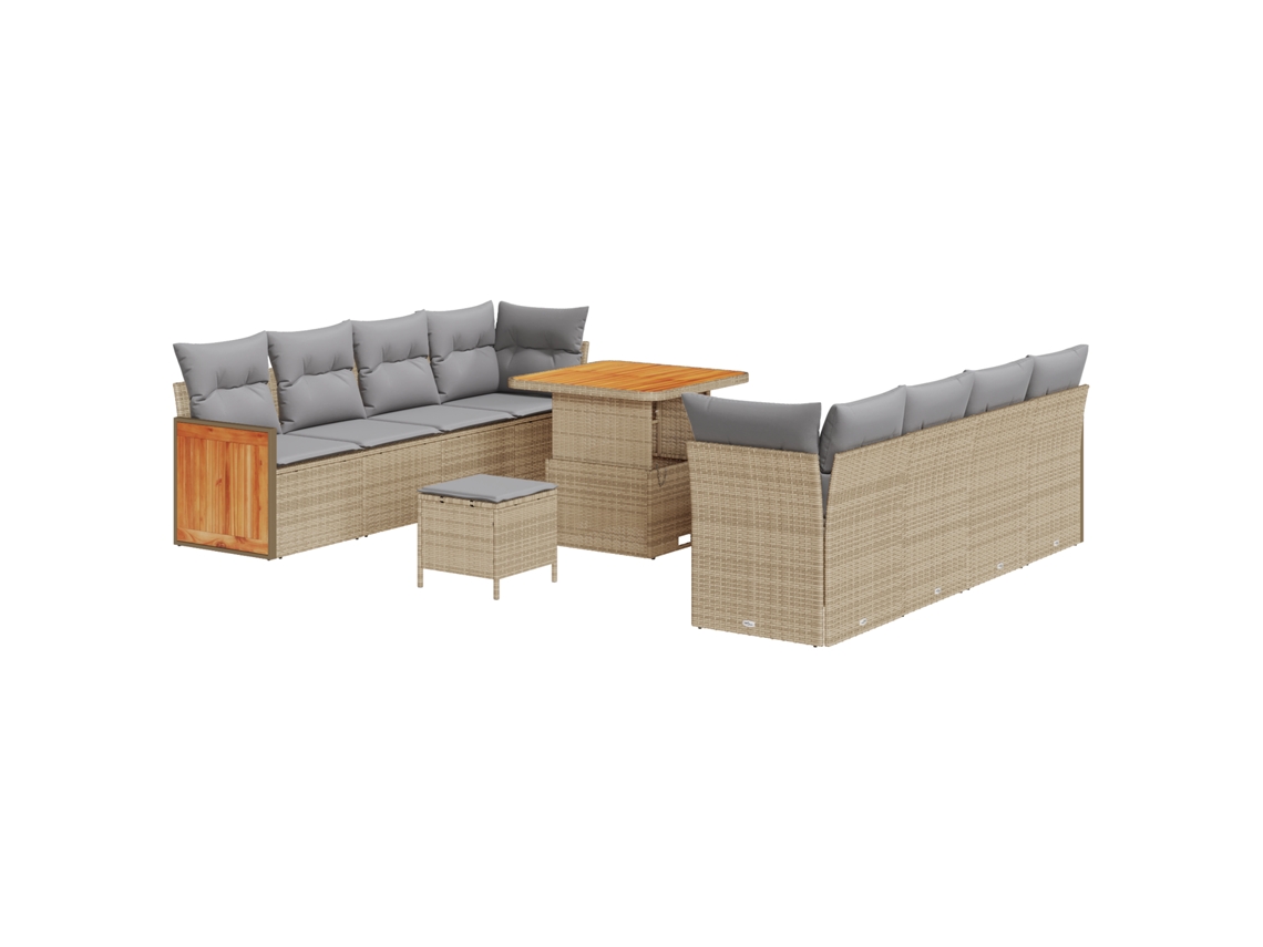 Conjunto 11 Conjunto De Sofá De Jardim Vidaxl Bege Vime Pe (231 X 62 X 85 Cm)
