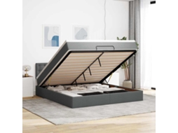 Vidaxl Cama Otomana Com Colchão Leds 180x200cm Tecido Cinza-escuro