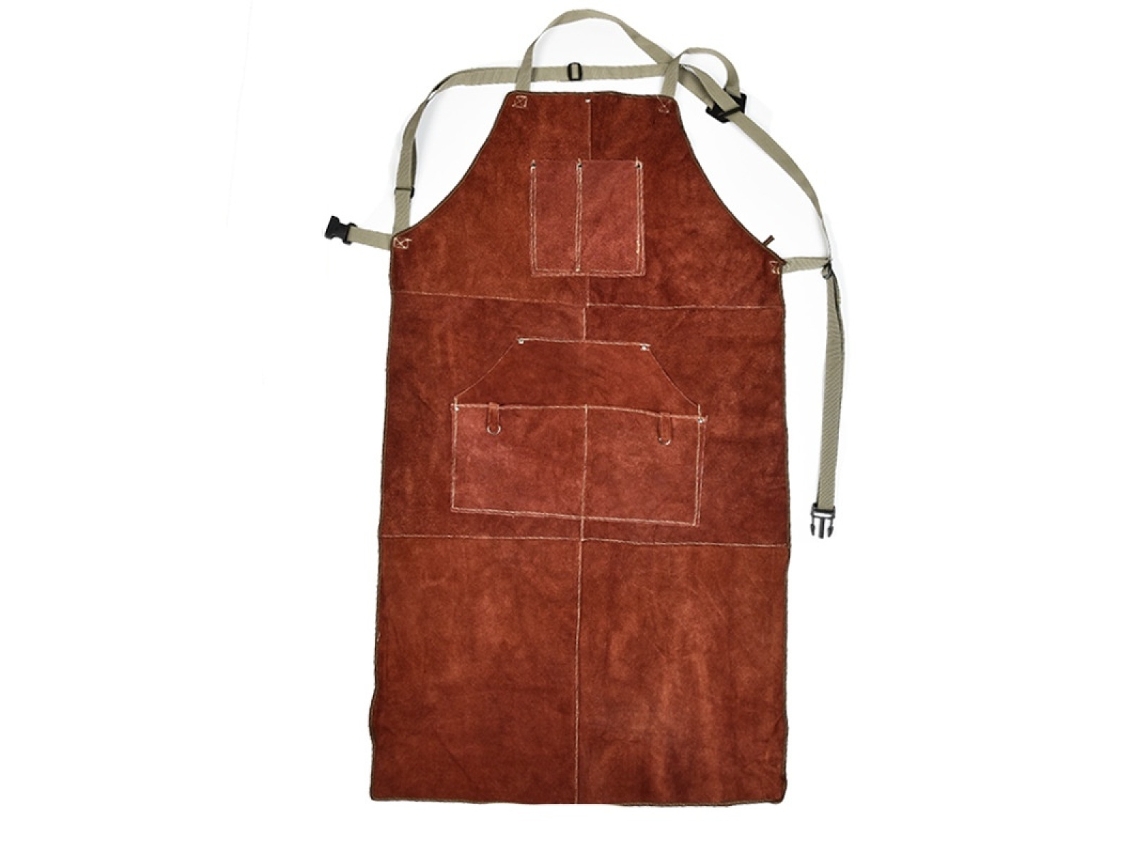 Avental De Soldagem De Couro Genuíno, Couro De Vaca Premium Heavy Duty Split, Equipamento De Proteção Resistente Ao Calor E À Chama Com Costura Dupla