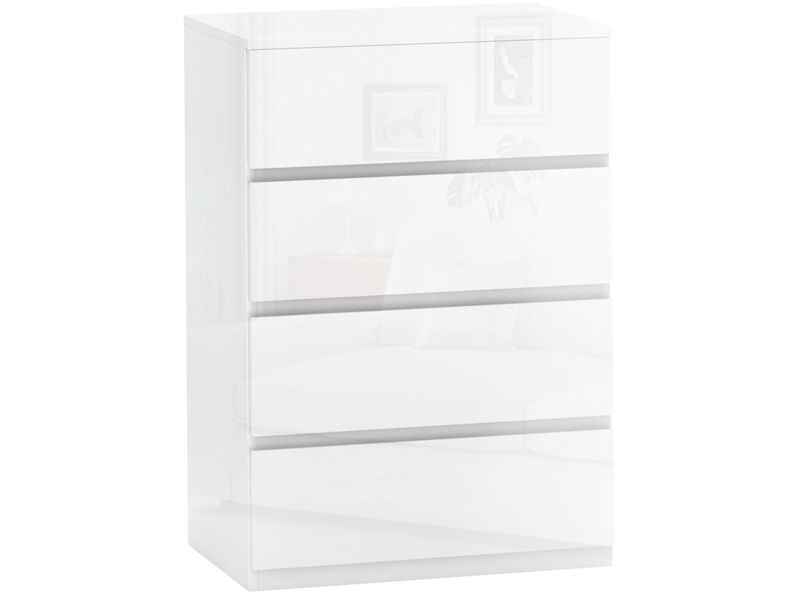 Cómoda com 4 Gavetas, 55x33x80 cm, Branco Brilhante DECORALAR TECH