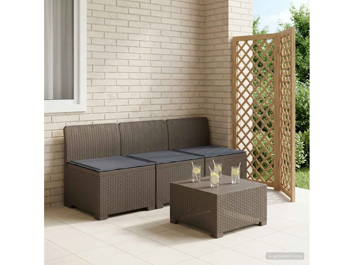 Vidaxl Sofá De Jardim 3 Lugares Com Almofadas Visual Rattan Pp