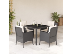 Vidaxl 5 Pcs Conjunto De Jantar P/ Jardim C/ Almofadões Vime Pe Preto