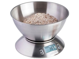 Balança de Cozinha em Aço Inoxidável 5 Kg/1 G com Tigela Removível 2,15 L, Visor Grande Retroiluminado, Função Tara Prateada AQUAFORGE