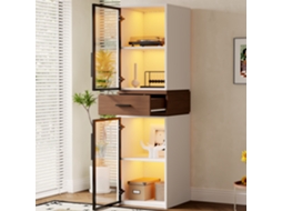 Vitrine de Vidro de 40x40x200cm com Iluminação de Led Armário Branco com Duas Portas de Vidro e uma Gaveta. um Móvel Versátil BAGOLY