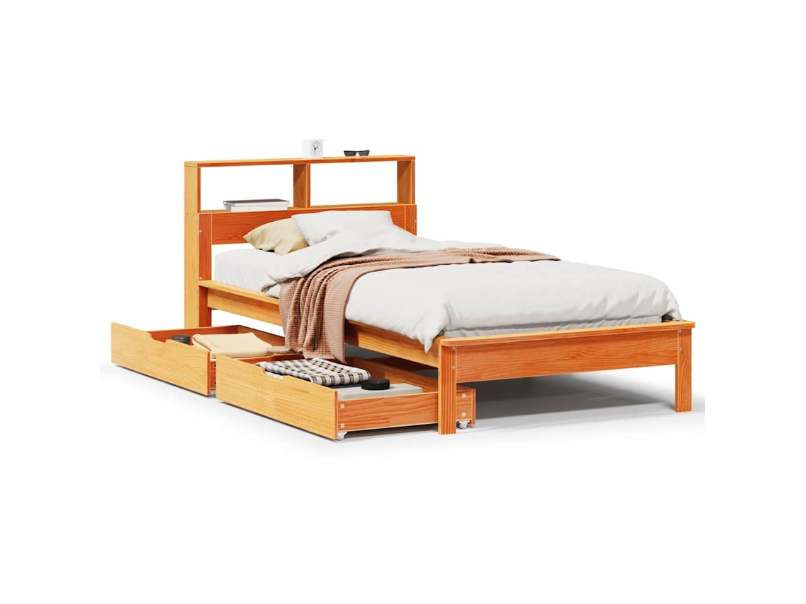 Cama com Estante em Pinho Maciço Castanho Mel MAISON EXCLUSIVE Sem Colchão 90x190 cm