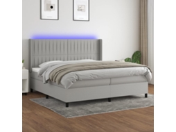 Vidaxl Cama Box Spring C/ Colchão E Led 200x200 Cm Tecido Cinza-claro