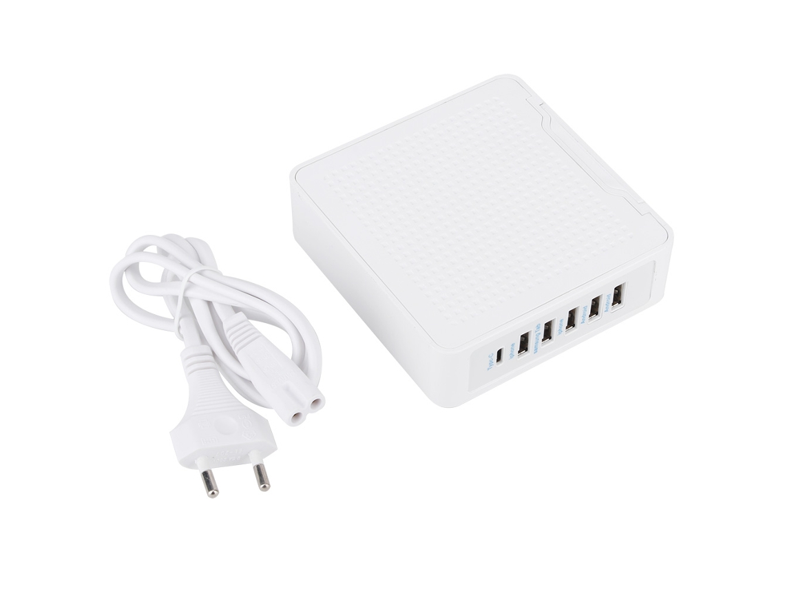 Carregador Usb Laxiscreed De 6 Portas Com Carregamento Rápido 10a Para Telemóveis E Tablets Type-c