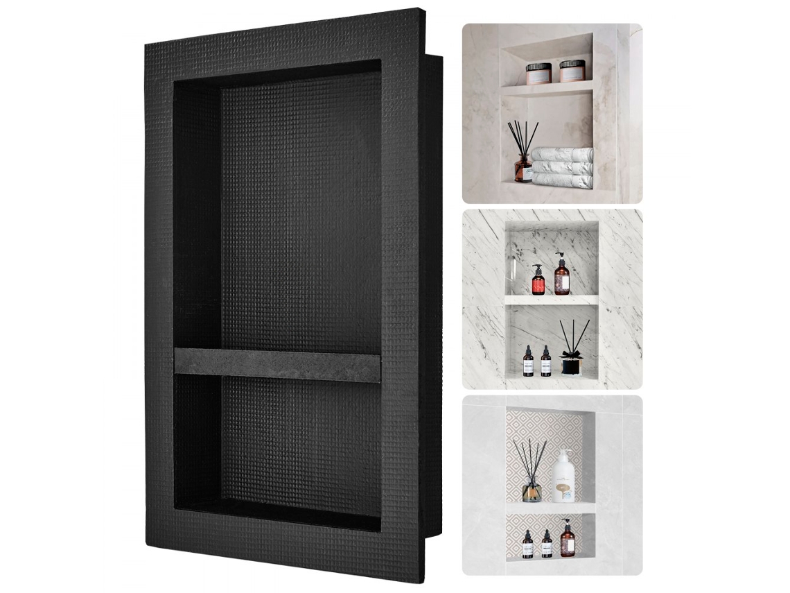 Nicho Embutido Para Banheiro Preto Impermeável 10x41x61cm Tekmaquinas