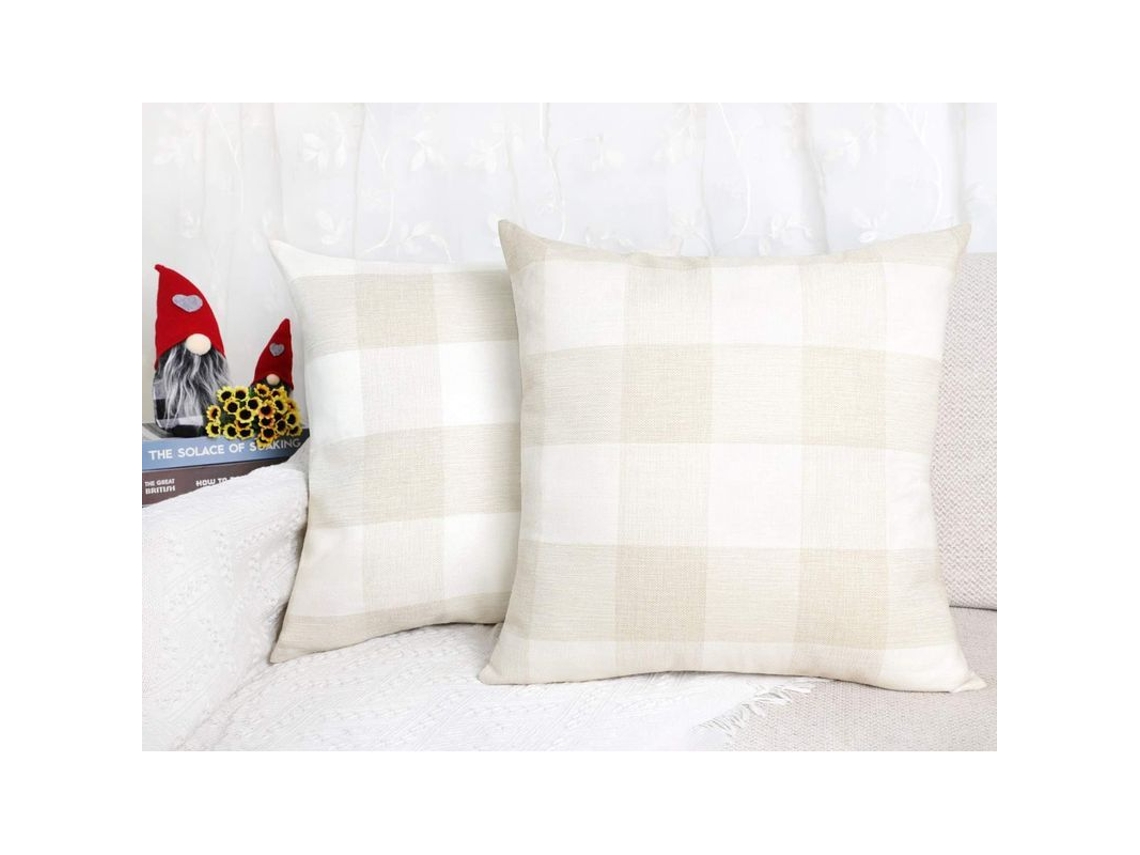 2026-2 Capas De Travesseiro De Linho E Poliéster Com Quadros Bege E Branco, 45x45 Cm, Decoração De Outono
