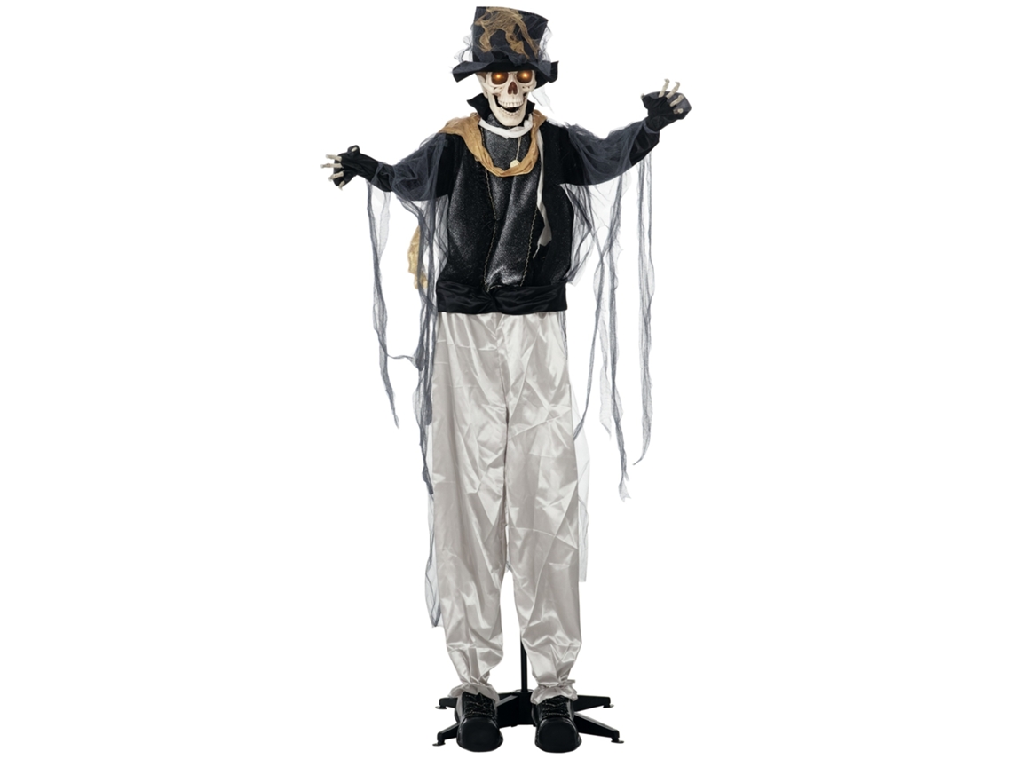 Fantasma Animado De Halloween 178cm Preto Com Sensor De Movimento E Led