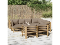 10 unidades Conj. Lounge Jardim Bambu Almofadões Cinzento Acastanhado Dkd Home Decor