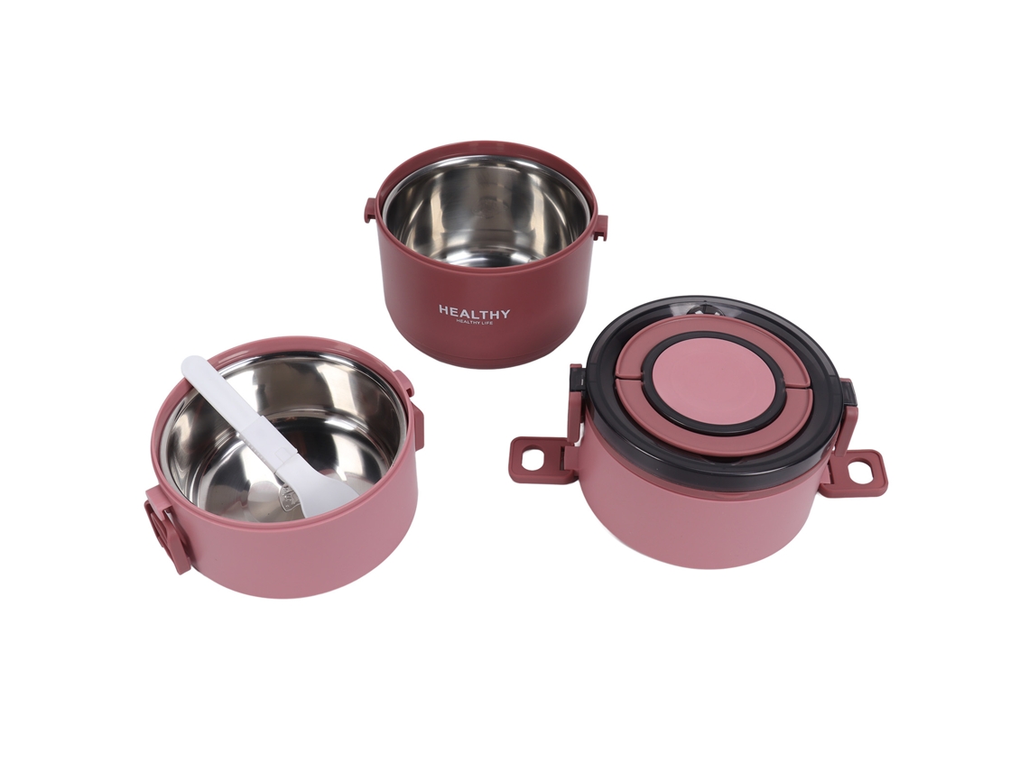 Caja Térmica Para Almoço 2200ml 3 Camadas Aço Inoxidável Bento Portátil Vermelho