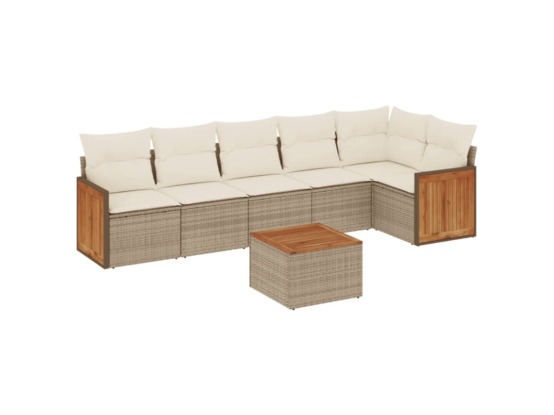 Conjunto de 7 Sofás para Jardim com Almofadões Vime Pe Bege MAISON EXCLUSIVE (7 pcs)