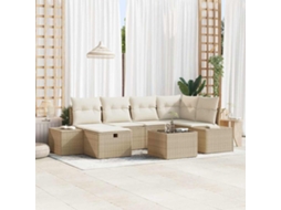 Vidaxl Conjunto De Sofá De Jardim Com Almofada 7 Pcs Bege Vime Pe