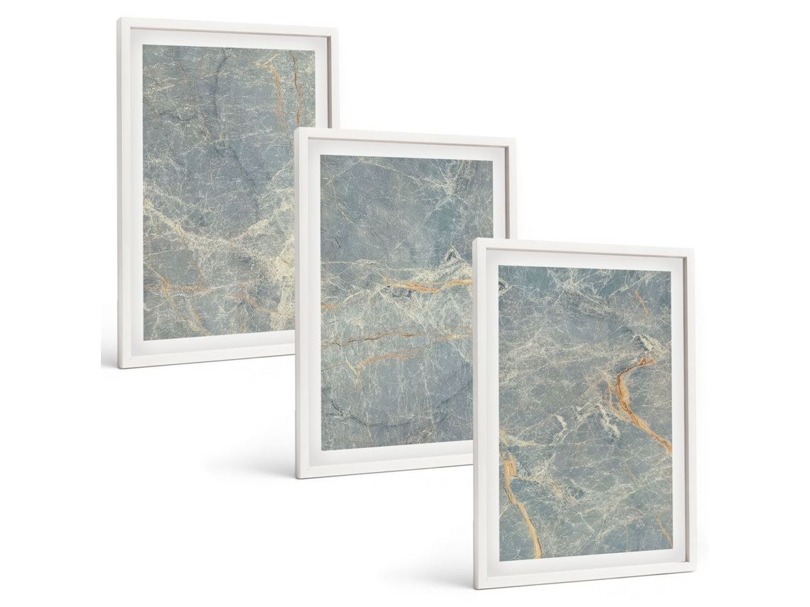 Composição De Quadros Na Parede Pedra Decorativa De Mármore Verde Moldura Branca Imagens Para Um Quarto Infantil Espelharte (3 Piezas De 40x60 Cm)