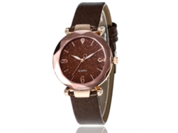 Relógio de Pulso Feminino com Pulseira de Pu Analógico Quartz Elegante Moda Café