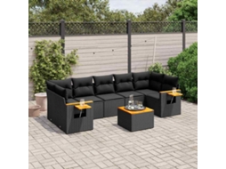 Vidaxl 8 Pcs Conjunto Sofás De Jardim Com Almofadões Vime Pe Preto
