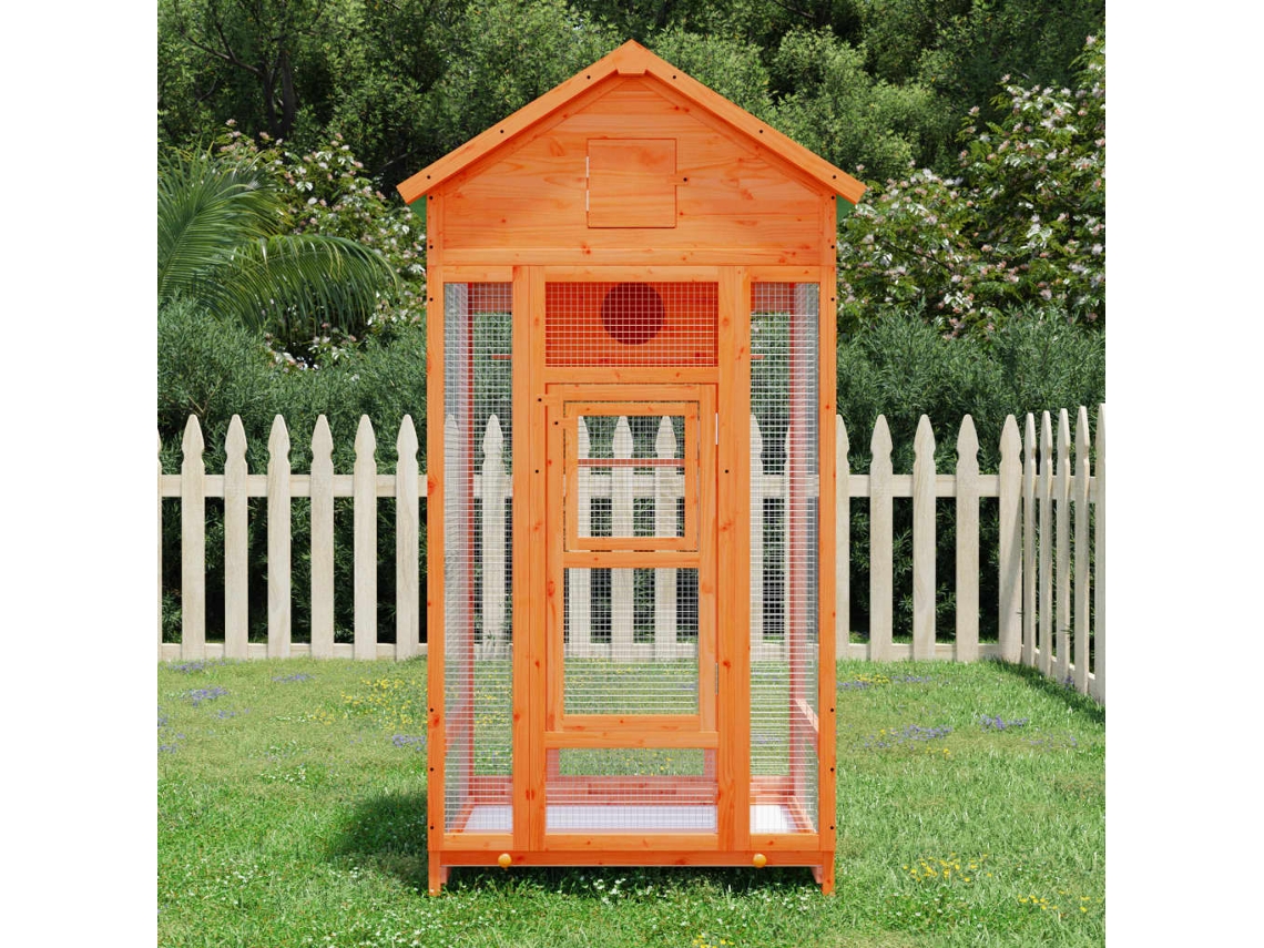 Vidaxl Gaiola Para Pássaros 91,5x53x170 Cm Pinho Maciço Castanho