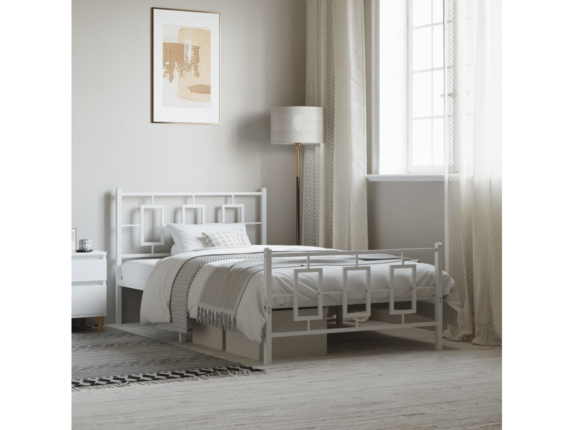 Vidaxl Estrutura De Cama Com Cabeceira E Pés 107x203 Cm Metal Branco