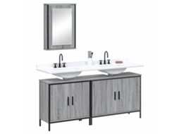 Vidaxl 3 Pcs Conjunto Móveis Casa De Banho Madeira Proc. Cinza Sonoma