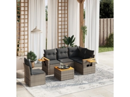 6 Pcs Conjunto Sofás De Jardim Com Almofadões Vime Cinza Dkd Home Decor