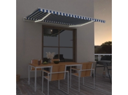 Vidaxl Toldo Retrátil Manual Com Led 450x350 Cm Azul E Branco