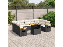 Vidaxl 10 Pcs Conjunto Sofás De Jardim C/ Almofadões Vime Pe Preto
