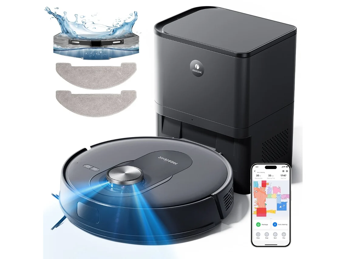 Aspirador Robô Proscenic Q8 MAX plus 8000Pa 3L Base Autowash - LiDAR - Detecção de Obstáculos (Autonomia 200 min / 230㎡ - Preto)