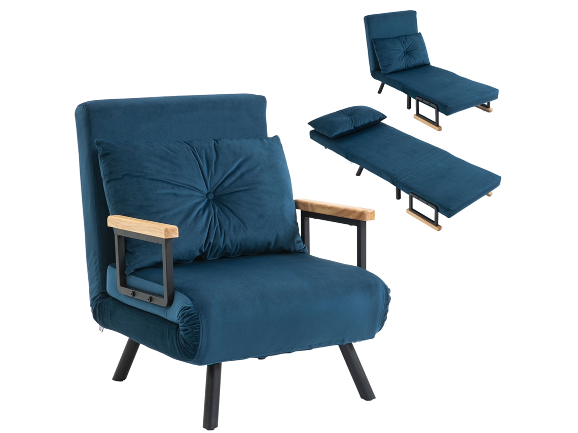 Poltrona/cama VISTA, 3 em 1, com encosto ajustável, tecido aveludado, azul