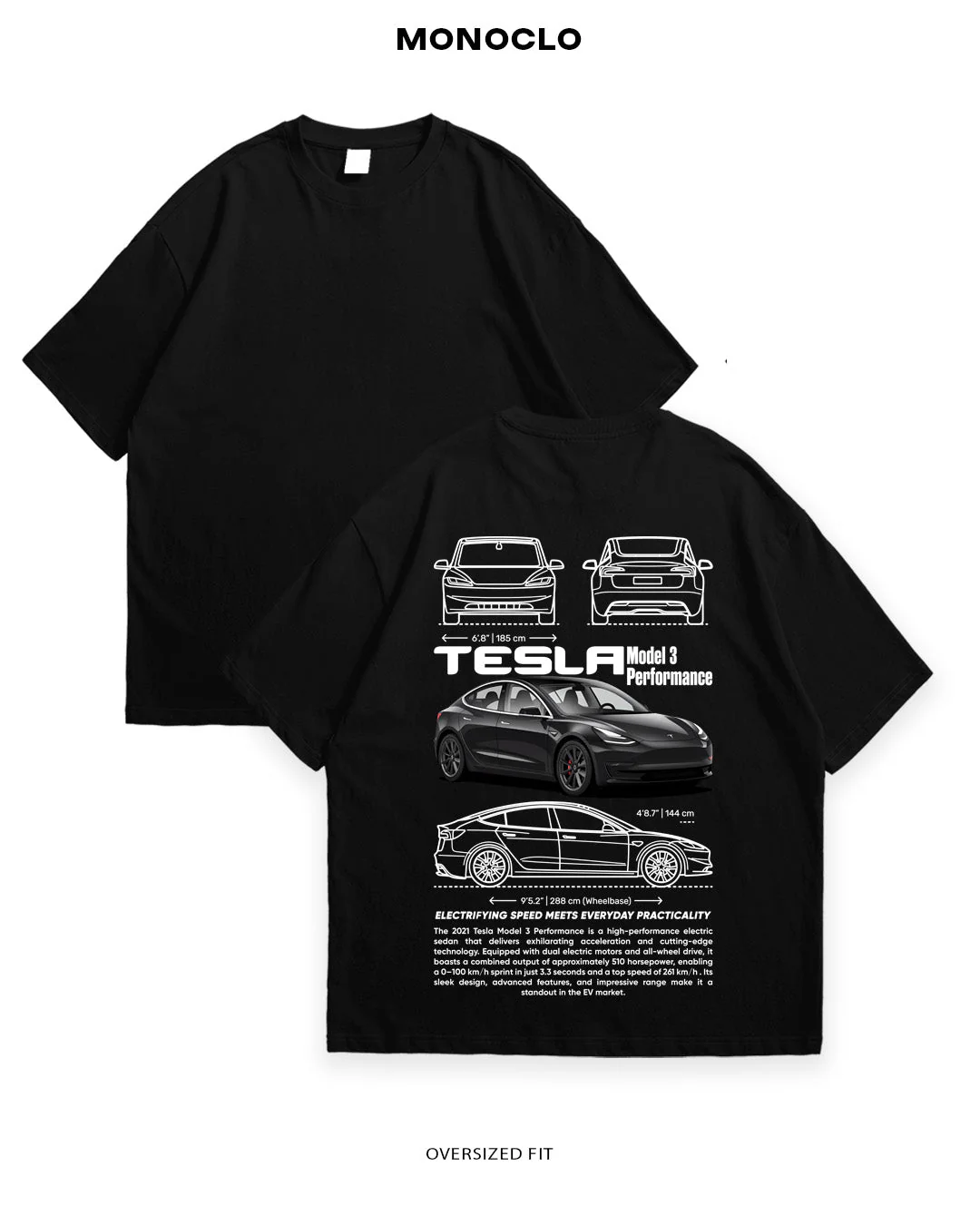 T-shirt Rockinstone Tesla Model 3 Performance (xl)