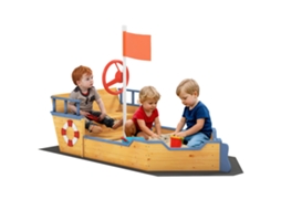 Sandbox em Forma de Navio Pirata para Crianças Leme Red Flag 2 Passos e Armazenamento Ge