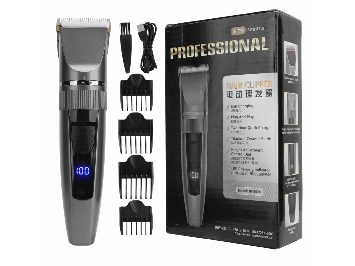 Máquina De Cortar Cabelo Elétrico Profissional Para Homem Tijela De Titânio E Cerâmica Com 4 Pentes Limitadores E Tela Digital Inteligente