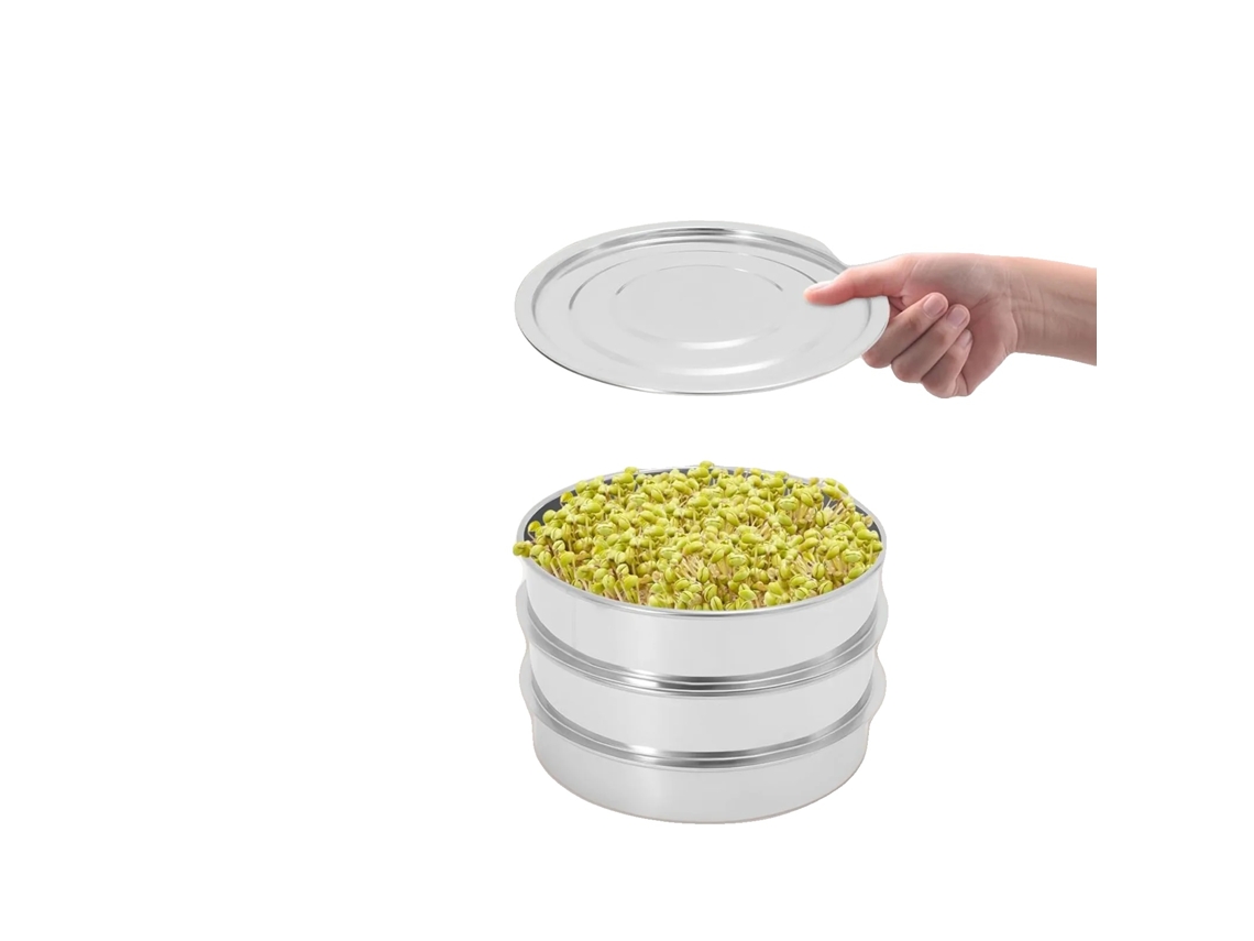 Germinador De Sementes, Aço Inoxidável 304, 20 Cm De Diâmetro, Tamanho 22 Cm X 12,7 Cm, Design Em Dois Níveis, Inclui Reservatório De Água