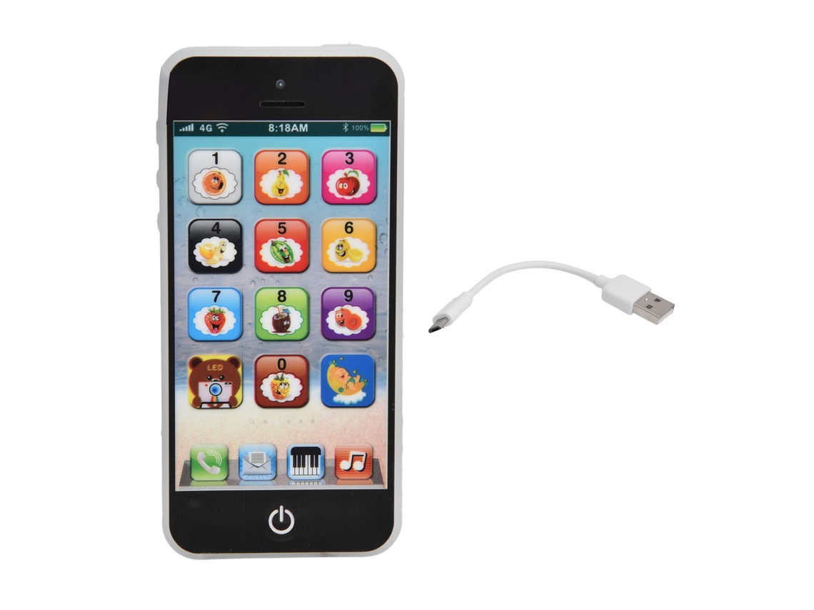 Primerox brinquedo Celular Infantil Educativo com Tela Tática Volume Ajustável Usb Carregável Preto