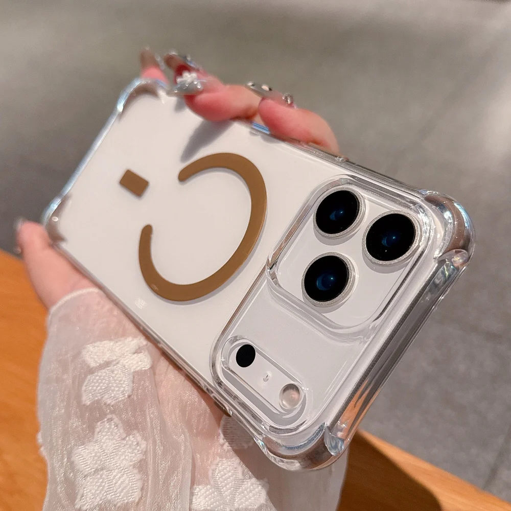 (gold 17pro) Capa Protetora Magnética, Resistente A Impactos, Com Moldura Transparente De Silicone Macio.