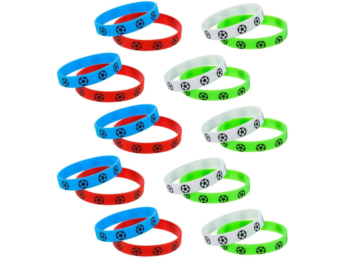 Conjunto Tofficu com 20 pulseiras de silicone para futebol, ideais para times e clubes.