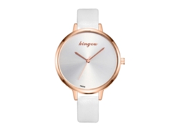 Relógio de Pulso Feminino Analógico de Quartzo com Pulseira Pu Estilo Moderno Elegante Branco