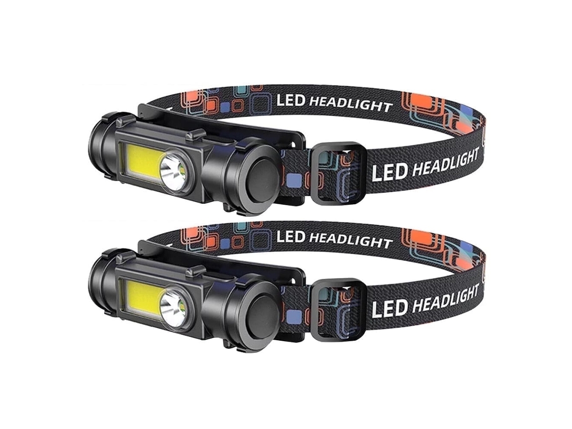 Kit Com 2 Lanternas De Cabeça Led Recarregáveis, À Prova D'água E Com Faixa De Cabeça Ajustável (pretas)