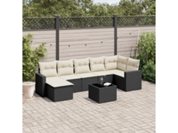 Vidaxl 8 Pcs Conjunto Sofás De Jardim Com Almofadões Vime Pe Preto
