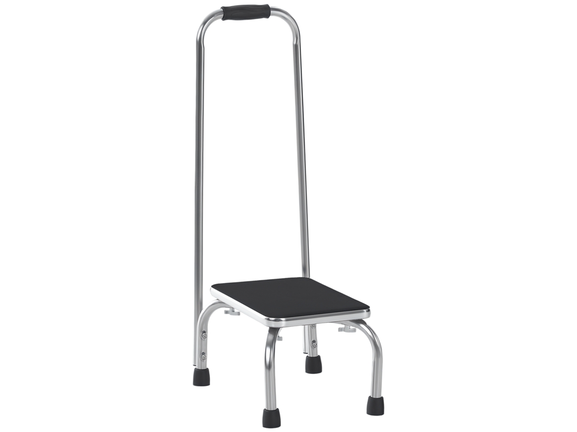 Degrau com Barra de Apoio Banquinho de Segurança Degrau para Acesso Ao Banheiro Plataforma e Pés Antiderrapantes Aço Galvanizado